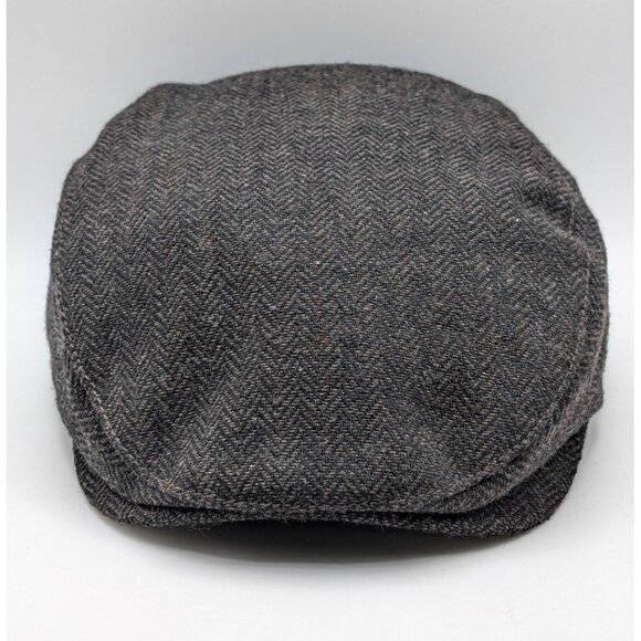 H&M Mens Newsboy Hat Medium Gray Gatsby Cabbie Flat Cap Wool Blend Herringbone - Picture 2 of 5